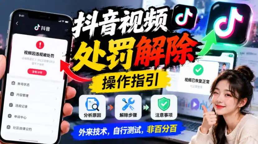 抖音视频处罚解除操作指引,外来技术,自行测试,非百分百-阿牛笔记