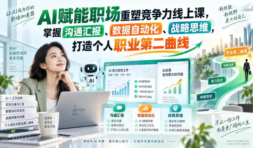 AI赋能职场重塑竞争力线上课,掌握沟通汇报、数据自动化、战略思维,打造个人职业第二曲线-阿牛笔记