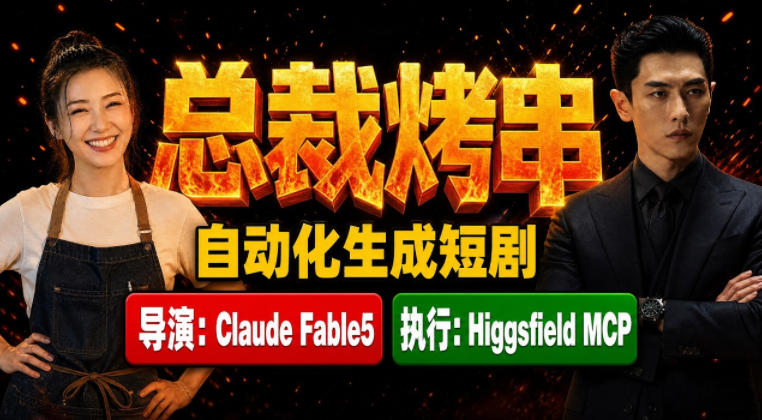 Claude Fable5担任导演+Higgsfield MCP落地执行｜《总裁烤串》真人质感短剧全自动AI生成全流程教学-阿牛笔记