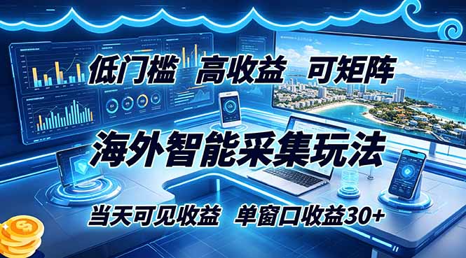 海外智能采集玩法，低门槛高单价可矩阵，当天可见收益，单窗口30+-阿牛笔记