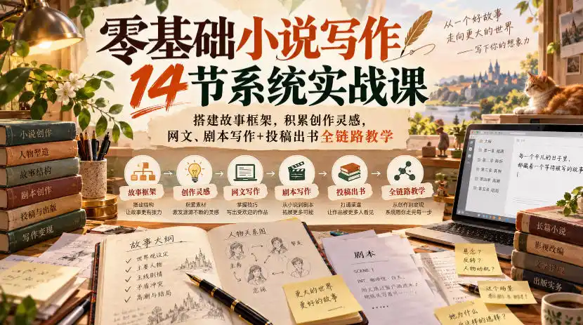 零基础小说写作14节系统实战课,搭建故事框架,积累创作灵感,网文、剧本写作+投稿出书全链路教学-阿牛笔记