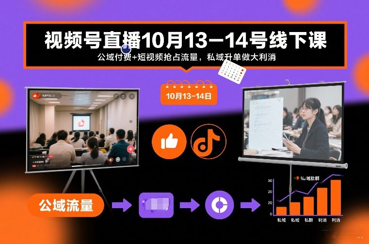 视频号直播10月13-14号线下课，公域付费+短视频抢占流量，私域升单做大利消-阿牛笔记