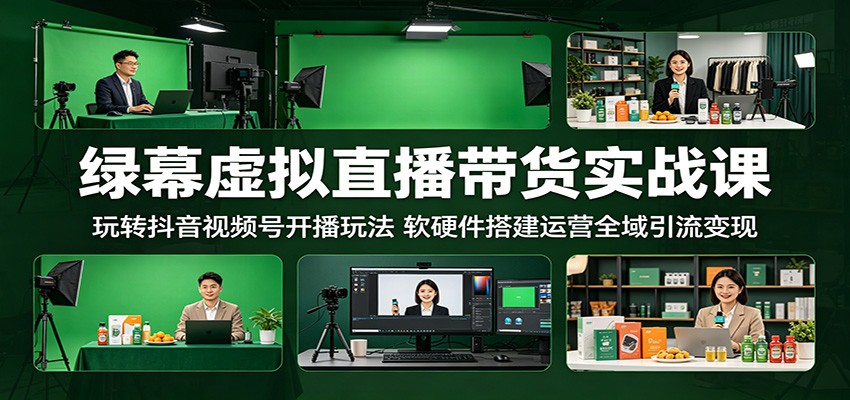绿幕虚拟直播带货实战课：玩转抖音视频号开播玩法，软硬件搭建运营全域引流变现-阿牛笔记