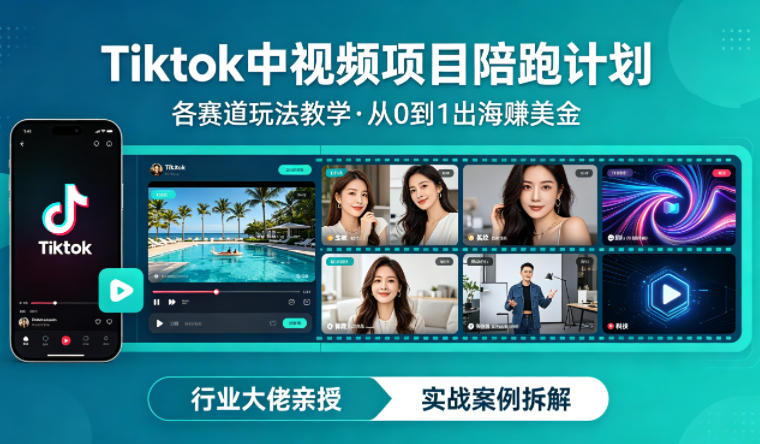 某大佬的Tiktok中视频项目陪跑，涵盖TK各个赛道玩法教学，从0到1出海賺美金-阿牛笔记