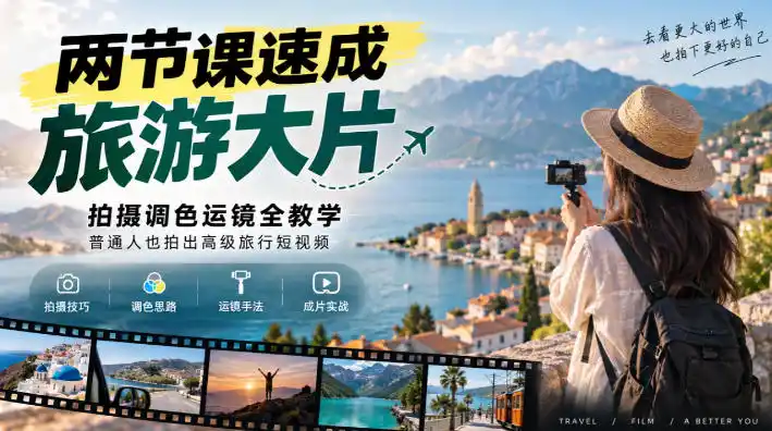 两节课速成旅游大片|拍摄调色运镜全教学,普通人也拍出高级旅行短视频-阿牛笔记