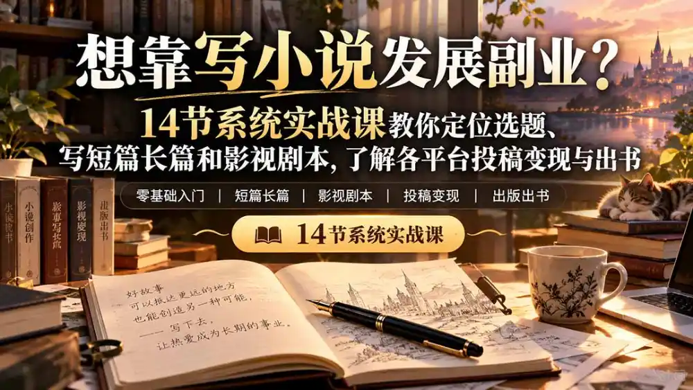 【无水印】想靠写小说发展副业?14节系统实战课教你定位选题、写短篇长篇和影视剧本,了解各平台投稿变现与出书-阿牛笔记