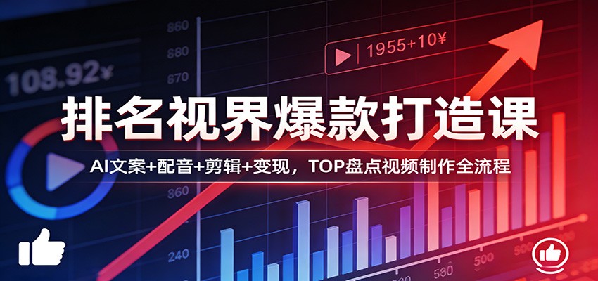 排名视界爆款打造课：AI文案+配音+剪辑+变现，TOP盘点视频制作全流程-阿牛笔记