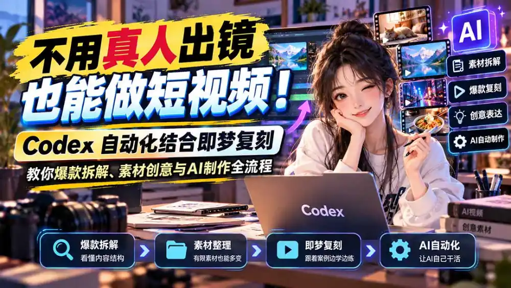 不用真人出镜也能做短视频!Codex自动化结合即梦复刻,教你爆款拆解、素材创意与AI制作全流程 不用真人出镜也能做短视频!Codex自动化结合即梦复刻,教你爆款拆解、素材创意与AI制作全流程