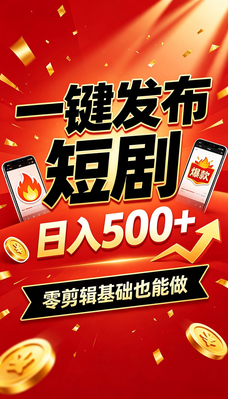 快手短剧一键发布，不用剪辑操作简单，副业日入500+。空闲时间轻松赚收益-阿牛笔记