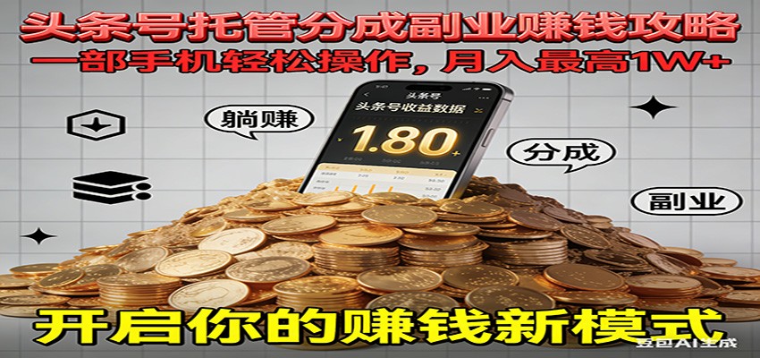 全程托管今日头条,一部手机就可以开干,最高躺赚1W+-阿牛笔记