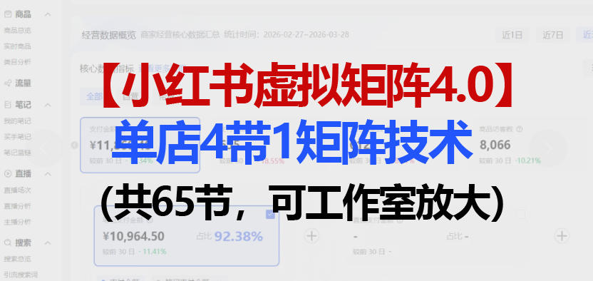 小红书虚拟矩阵4.0技术：单店4带1矩阵(共65节，可工作室放大)-阿牛笔记