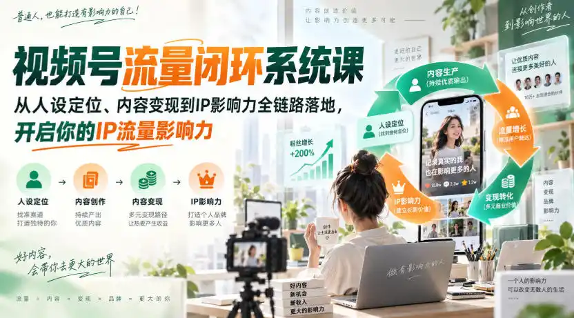 视频号流量闭环系统课,从人设定位、内容变现到IP影响力全链路落地,开启你的IP流量影响力-阿牛笔记