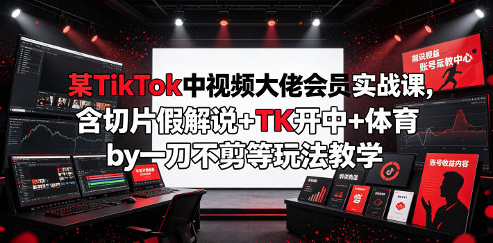 某TikTok中视频大佬会员实战课，含切片假解说+TK开中+体育by一刀不剪等玩法教学-阿牛笔记
