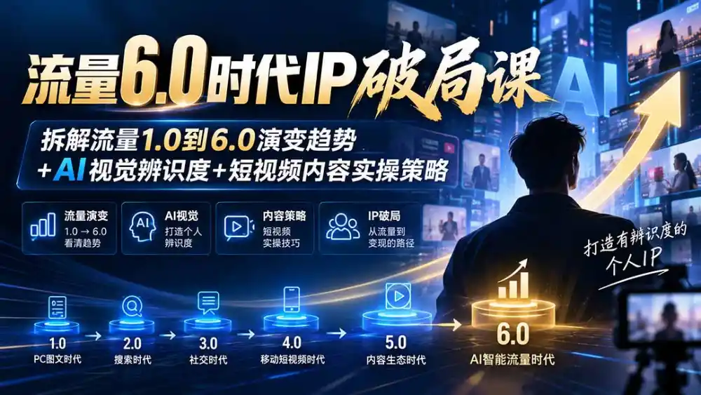 流量6.0时代IP破局课-更新:拆解流量1.0到6.0演变趋势+AI视觉辨识度+短视频内容实操策略 流量6.0时代IP破局课-更新:拆解流量1.0到6.0演变趋势+AI视觉辨识度+短视频内容实操策略