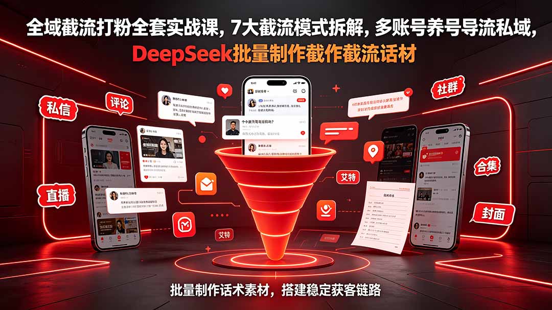 全域截流打粉全套实战课，7大截流模式拆解，多账号养号导流私域，DeepSeek批量制作截流话术素材-阿牛笔记