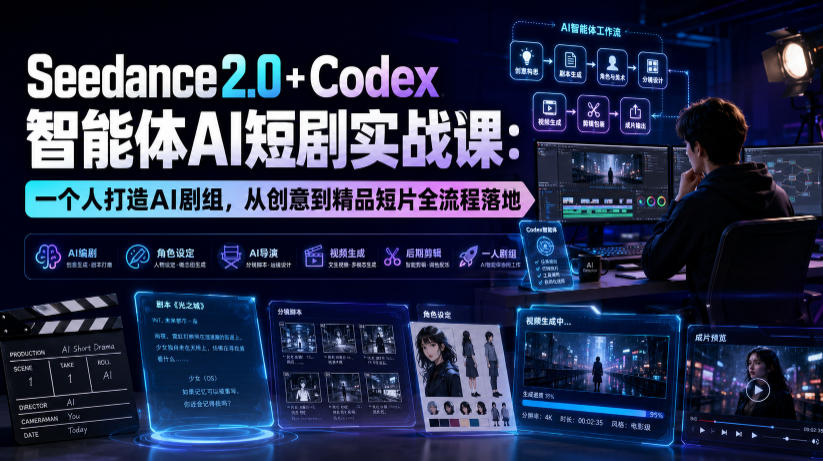 Seedance2.0+Codex智能体AI短剧实战课:一个人打造AI剧组,从创意到精品短片全流程-阿牛笔记