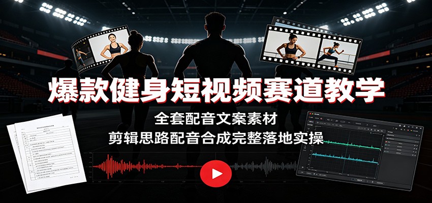 爆款健身短视频赛道教学：全套配音文案素材，剪辑思路配音合成完整落地实操-阿牛笔记