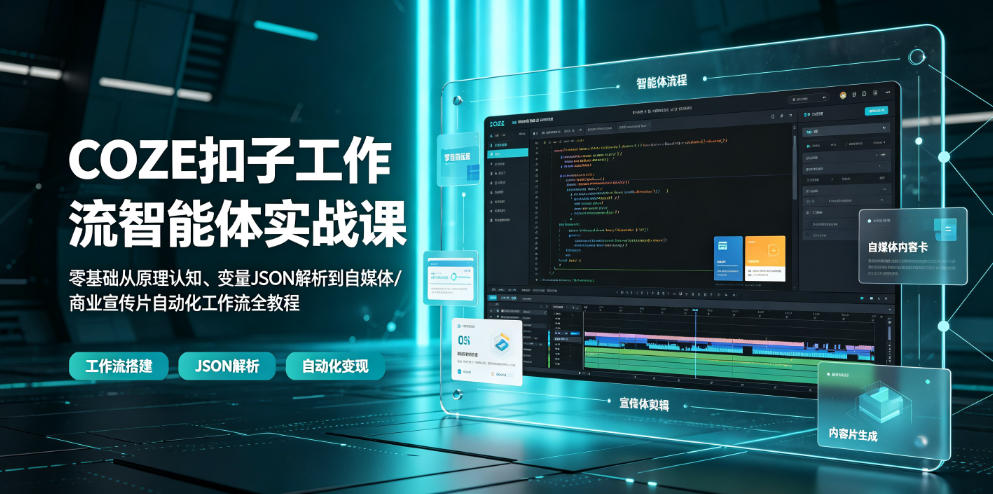 COZE扣子工作流智能体实战课｜零基础从原理认知、变量JSON解析到自媒体/商业宣传片自动化工作流全教程-阿牛笔记