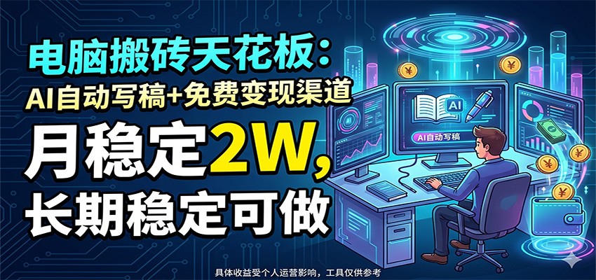 电脑搬砖天花板:AI自动写稿+免费变现渠道,月稳定2W,长期稳定可做-阿牛笔记