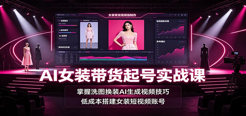 AI女装带货起号实战课：掌握洗图换装AI生成视频技巧，低成本搭建女装短视频账号-阿牛笔记