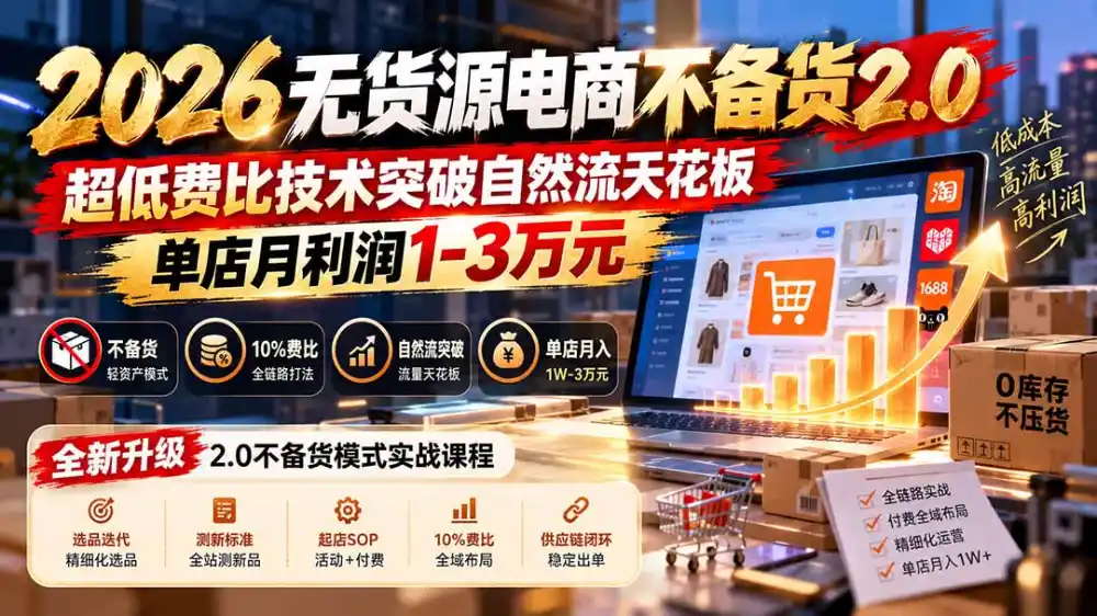 2026无货源电商不备货2.0【更新1010】:超低费比技术突破自然流天花板,单店月利润1-3万元 2026无货源电商不备货2.0【更新1010】:超低费比技术突破自然流天花板,单店月利润1-3万元