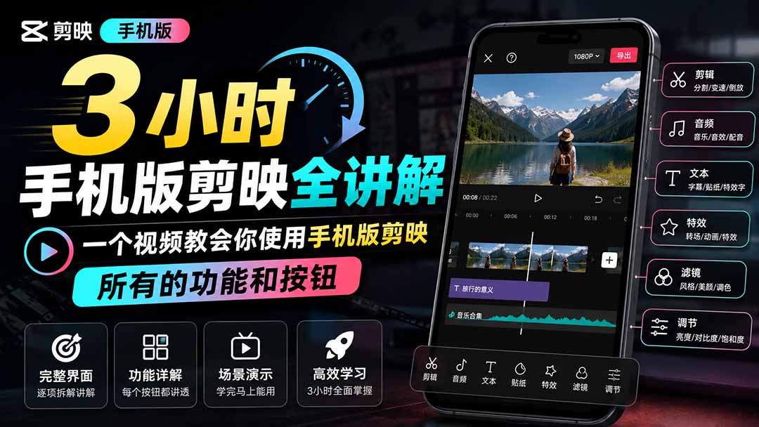 3小时手机版剪映全讲解,一个视频教会你使用手机版剪映,所有的功能和按钮 3小时手机版剪映全讲解,一个视频教会你使用手机版剪映,所有的功能和按钮