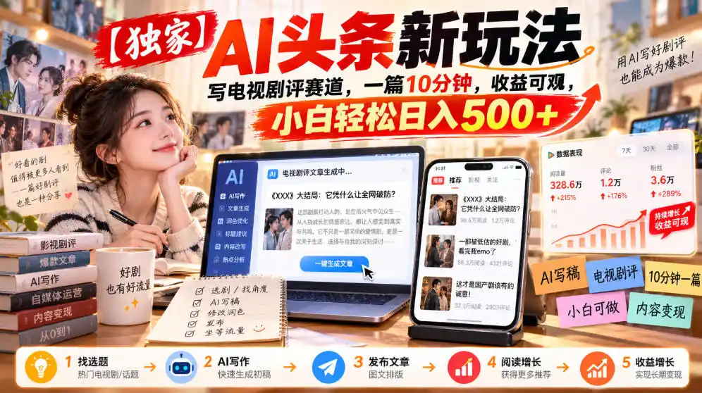 【独家】AI头条新玩法,写电视剧评赛道,一篇10分钟,收益可观,小白轻松日入500+-阿牛笔记