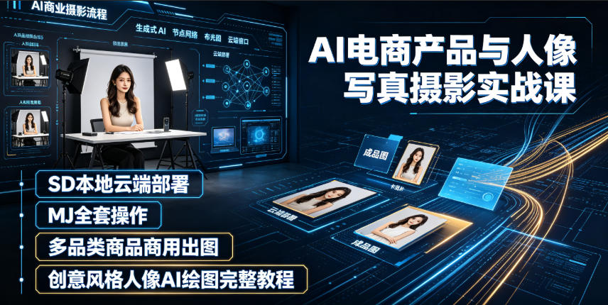 AI电商产品与人像写真摄影实战课｜SD本地云端部署、MJ全套操作、多品类商品商用出图、创意风格人像AI绘图完整教程-阿牛笔记
