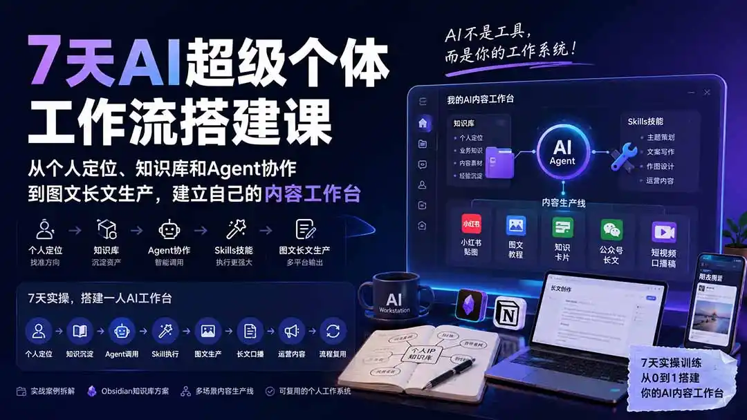 7天AI超级个体工作流搭建课:从个人定位、知识库和Agent协作到图文长文生产,建立自己的内容工作台-阿牛笔记