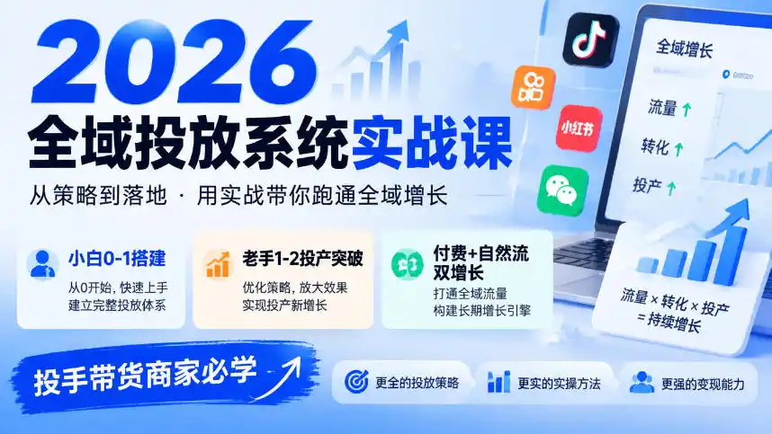 2026全域投放系统实战课,小白0-1搭建,老手1-2投产突破,付费+自然流双增长,投手带货商家必学-阿牛笔记