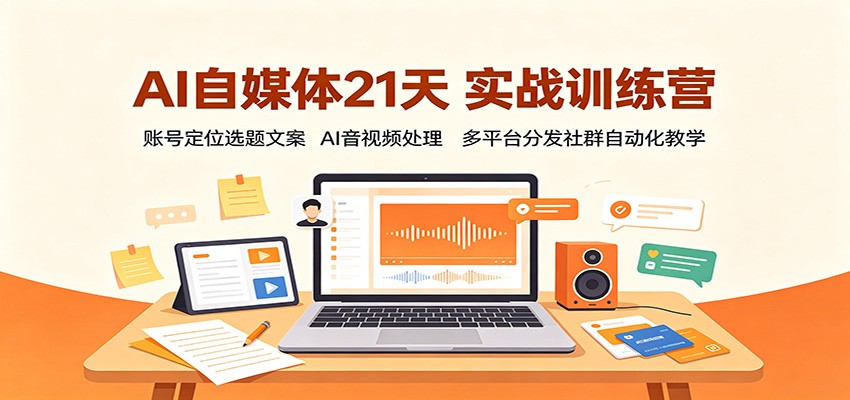 AI自媒体21天实战训练营：账号定位选题文案，AI音视频处理，多平台分发社群自动化教学-阿牛笔记
