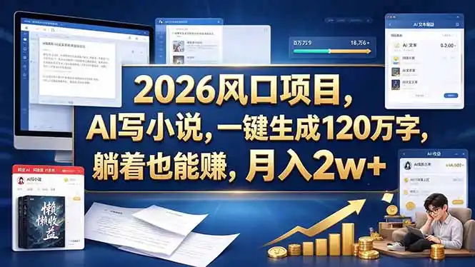 2026 风口项目，AI 写小说，一键生成 120 万字，躺着也能赚，月入 2w +-阿牛笔记
