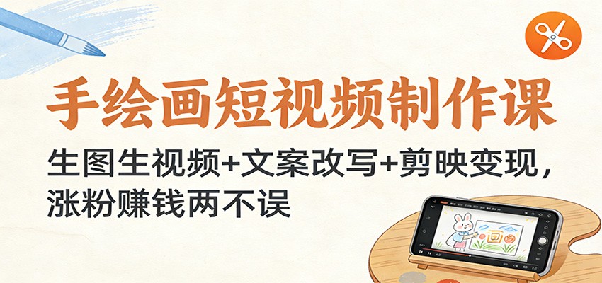 手绘画短视频制作课：生图生视频+文案改写+剪映变现，涨粉赚钱两不误-阿牛笔记