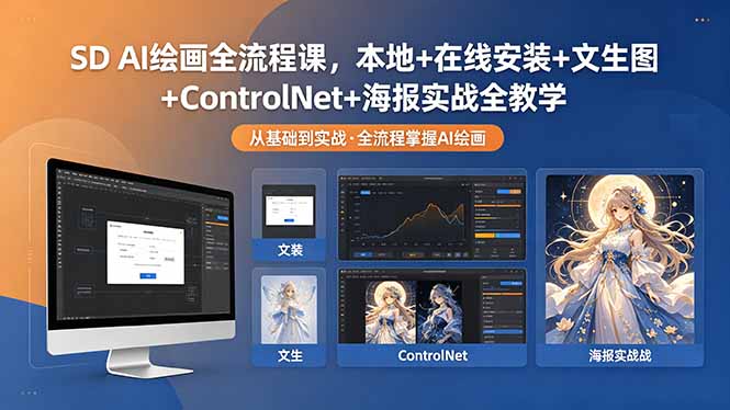 SD AI绘画全流程课，本地+在线安装+文生图+ControlNet+海报实战全教学-阿牛笔记