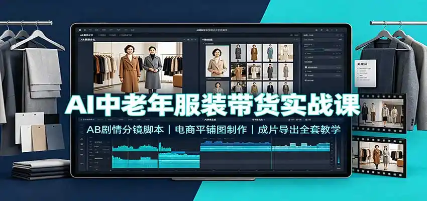 AI中老年服装带货实战课：AB剧情分镜脚本，电商平铺图制作，成片导出全套教学-阿牛笔记