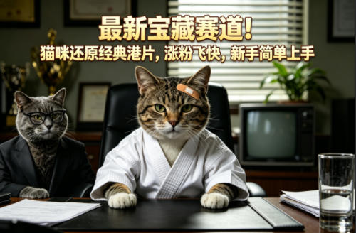 最新宝藏赛道！猫咪还原经典港片，涨粉飞快，新手简单上手-阿牛笔记