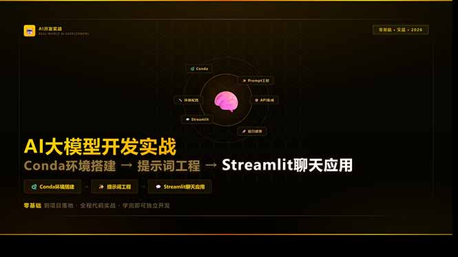 AI大模型开发实战：Conda环境搭建→提示词工程→Streamlit聊天应用，零基础到项目落地-阿牛笔记