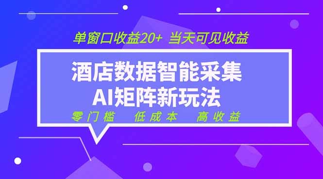 2026酒店数据采集ai智能矩阵新风口 低成本 高收益 当天见收益 单窗口20+-阿牛笔记