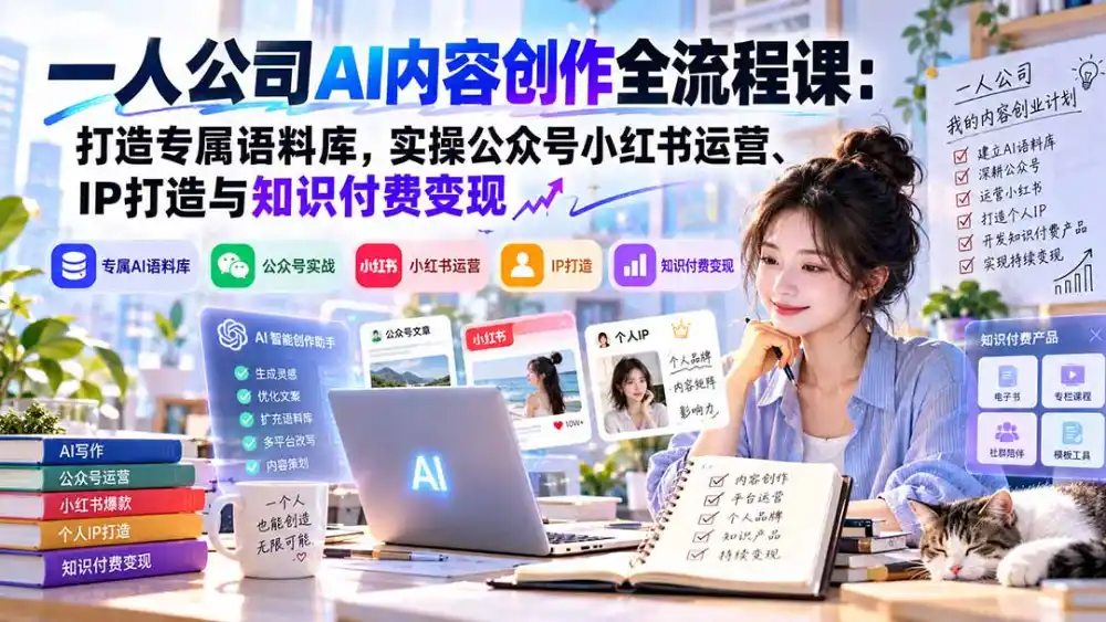 一人公司AI内容创作全流程课：打造专属语料库，实操公众号小红书运营、IP打造与知识付费变现方法论-阿牛笔记