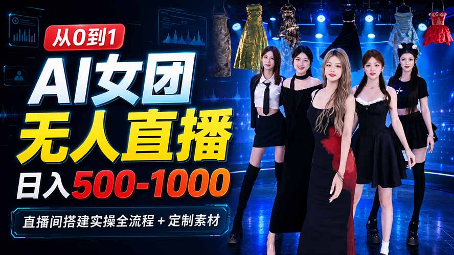 AI 女团无人直播，躺入500-1000每天，直播间搭建实操全流程+定制素材-阿牛笔记