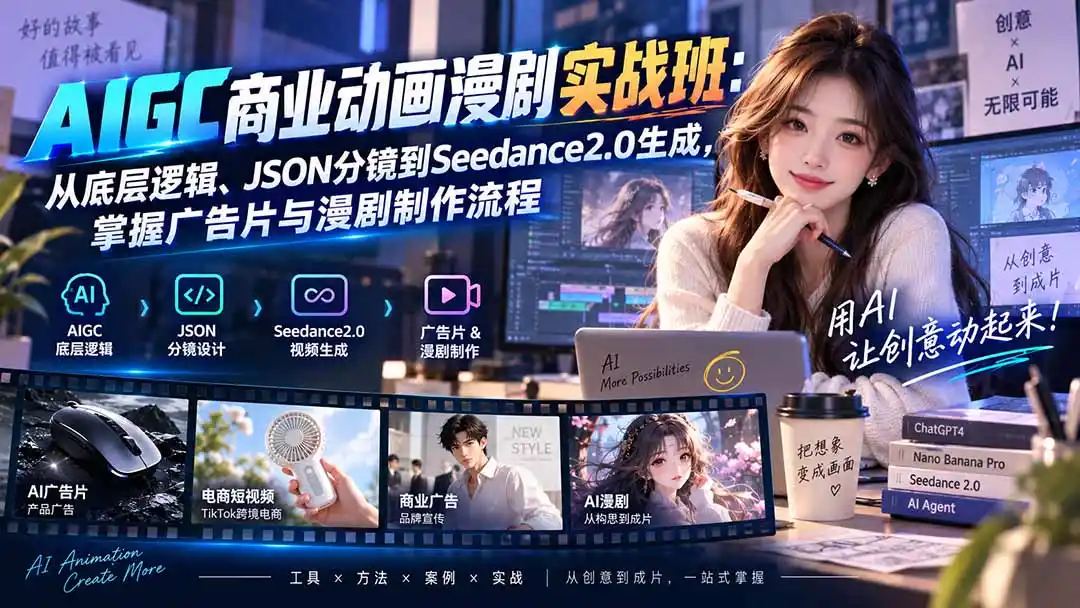 AIGC商业动画漫剧实战班-更新：从底层逻辑、JSON分镜到Seedance2.0生成，掌握广告片与漫剧制作流程-阿牛笔记