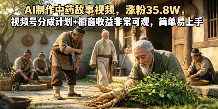 AI制作中药故事视频,涨粉35.8W,视频号分成计划+橱窗收益非常可观,简单易上手-阿牛笔记