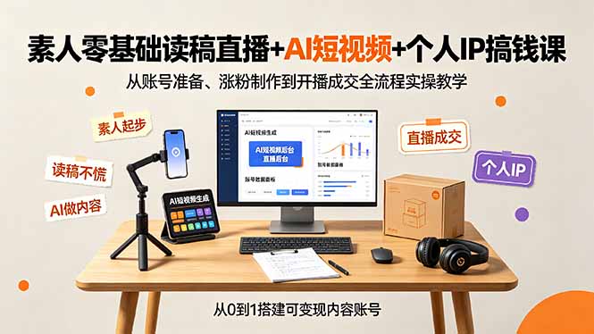 素人零基础读稿直播+AI短视频+个人IP搞钱课，从账号准备、涨粉制作到开播成交全流程实操教学-阿牛笔记
