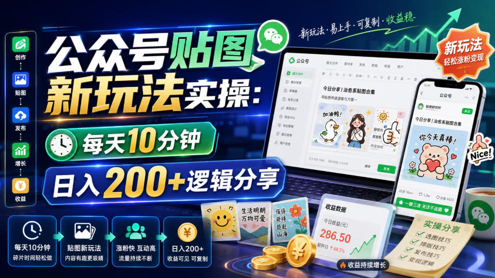 公众号贴图新玩法实操，每天10分钟，日入200+逻辑分享-阿牛笔记
