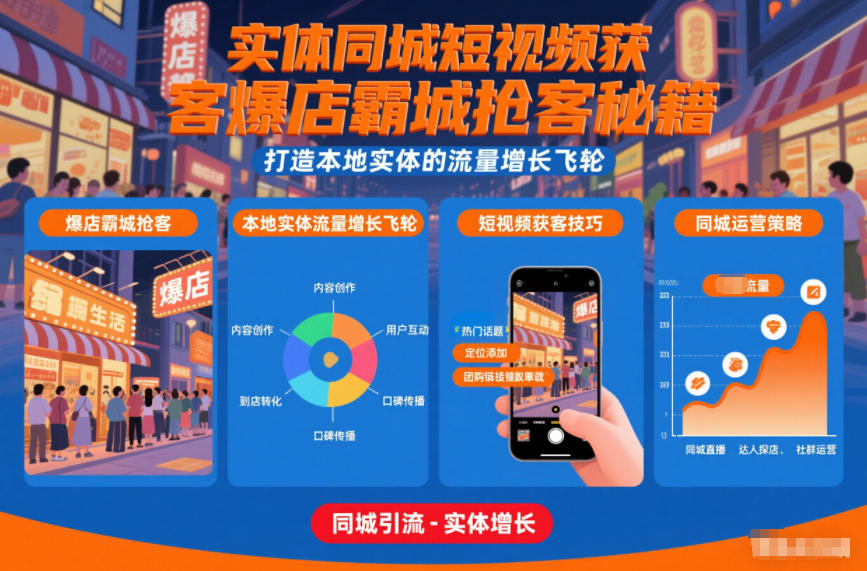 实体同城短视频获客爆店霸城抢客秘籍，打造本地实体的流量增长飞轮-阿牛笔记