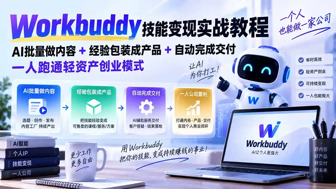 Workbuddy技能变现实战教程：AI批量做内容+经验包装成产品+自动完成交付，一人跑通轻资产创业模式-阿牛笔记