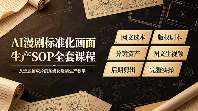 AI漫剧标准化画面生产SOP全套课程-更新,网文选本版权剧本分镜资产全覆盖,图文生视频后期剪辑完整实操教学-阿牛笔记