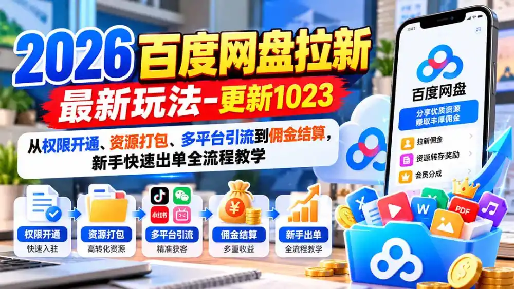 2026百度网盘拉新最新玩法-更新1023:从权限开通、资源打包、多平台引流到佣金结算,新手快速出单全流程教学-阿牛笔记