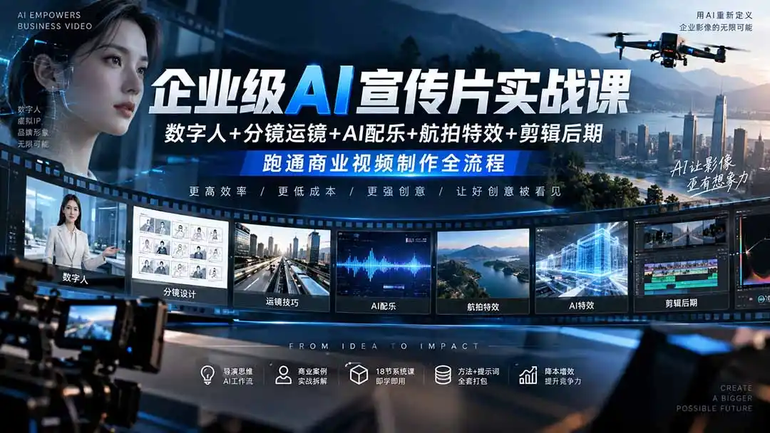企业级AI宣传片实战课｜数字人+分镜运镜+AI配乐+航拍特效+剪辑后期，跑通商业视频制作全流程-阿牛笔记
