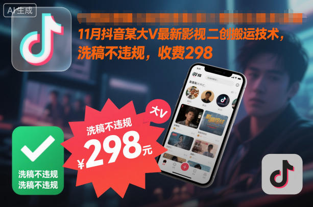 11月抖音某大V最新影视二创搬运技术,洗稿不违规,收费298-阿牛笔记